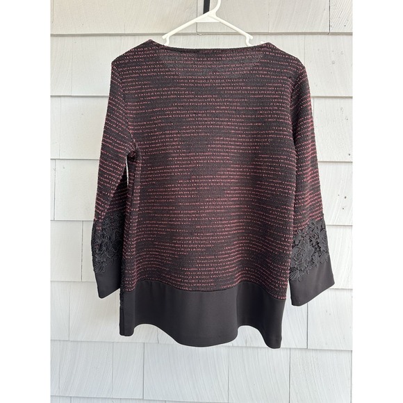 Karl Lagerfeld Paris‎ Black Red Knit Top Lace Trim Sweater Blouse Medium M - Picture 8 of 8